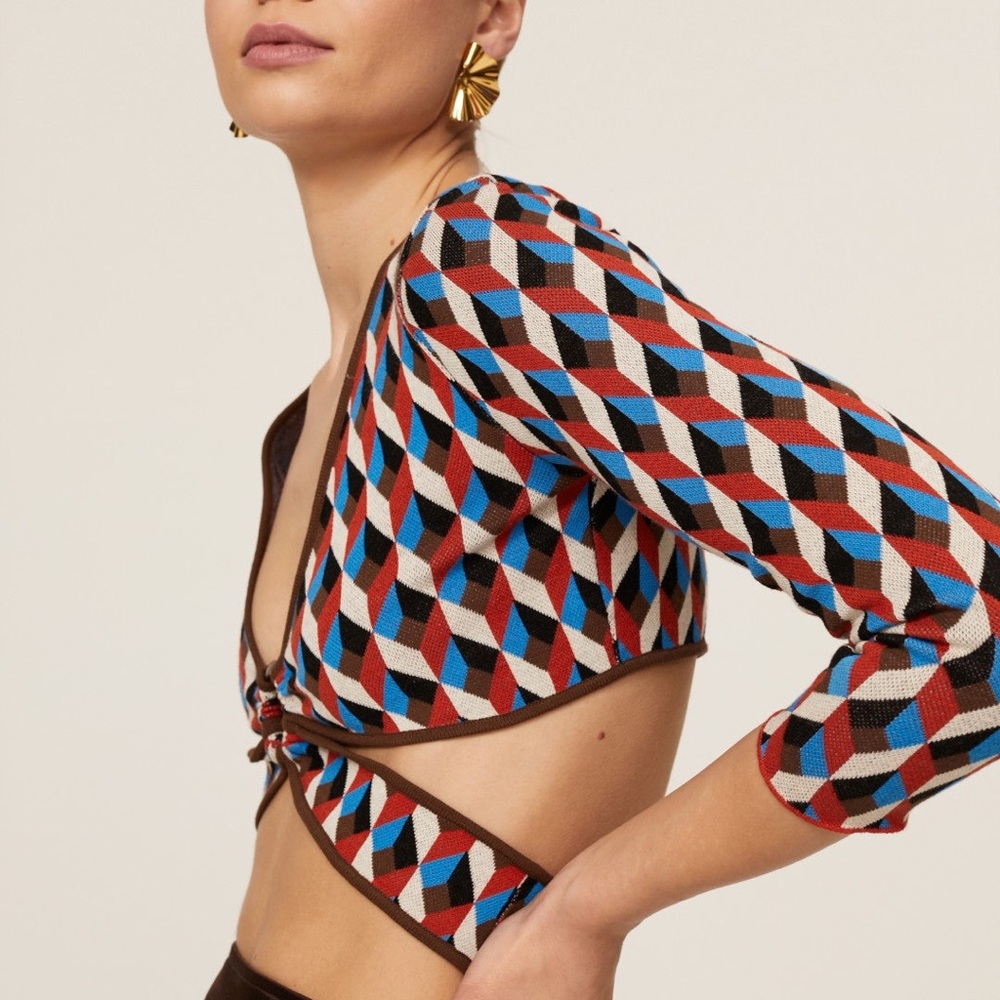 Ronny Kobo Collection Multicolor Diamond Crop Top